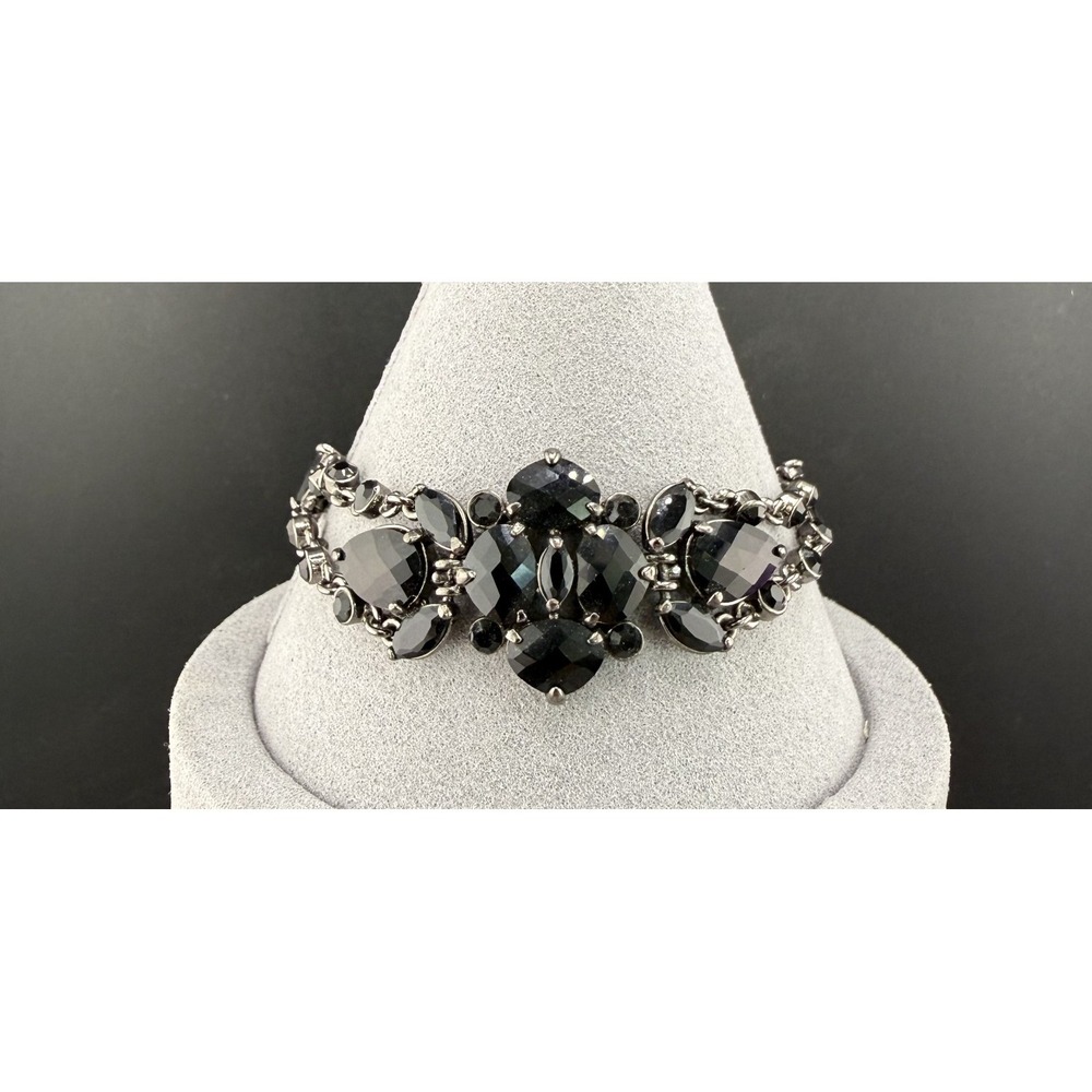 Tennis Bracelet Black Rhinestone Toggle Statement Prom 7"